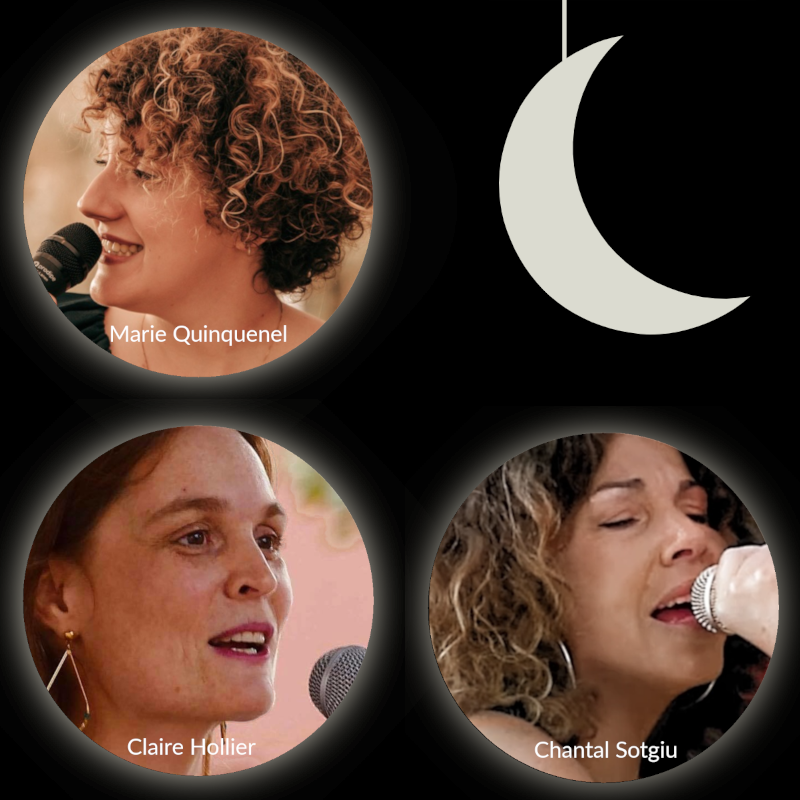Montage montrant en médaillon les chanteuses qui participent au projet L'accroche Lune